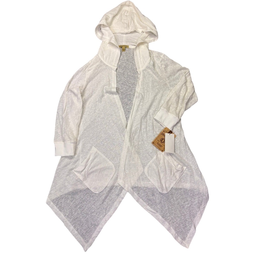 Democracy White Hooded Cardigan Lightweight Open‎ Front Women's M NWT
